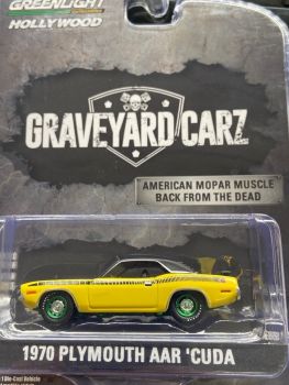 GREEN62010-DVERT - PLYMOUTH AAR'CUDA 1970 jaune jantes vertes de la série TV Graveyard carz 2012 sous blister