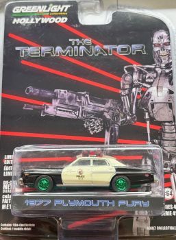 GREEN62020-AVERT - PLYMOUTH Fury 1977 Police avec jantes vertes du film TERMINATOR sous blister