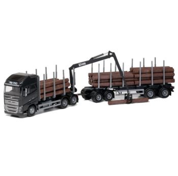 EMEK70303 - VOLVO FH16 6x4 noir avec dolly et remorque 2 essieux transport de bois