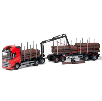 EMEK70305 - VOLVO FH16 6x4 rouge avec dolly et remorque 2 essieux transport de bois