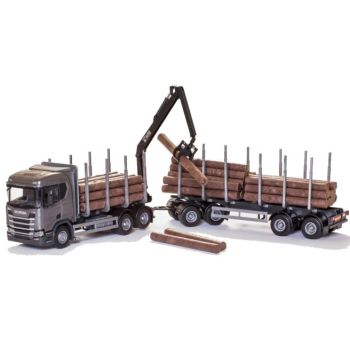EMEK70603 - SCANIA R450 6x4 gris avec dolly et remorque 2 essieux transport de bois