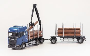 EMEK70674 - SCANIA S730 6x4 bleu porteur avec remorque 1+1 Essieu transport de bois
