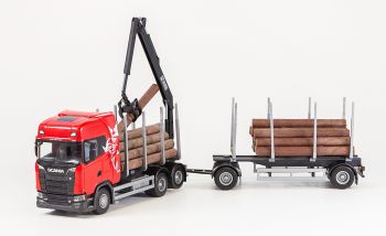 EMEK70675 - SCANIA S730 6x4 rouge porteur avec remorque 1+1 Essieu transport de bois