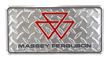 96124 - Plaque métallique MASSEY FERGUSON Argent – 30 x 15 cm