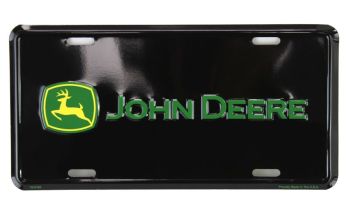 97058-DEERE - Plaque métallique noire avec logo JOHN DEERE - 15x30 cm