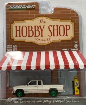 GREEN97120-DVERT - GMC Sonoma ST avec pompe à essence Pennzoil Vintage 1991 avec jantes verte THE HOBBY SHOP séries 12 sous blister