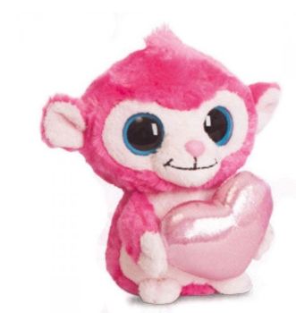 AUR73771 - Peluche Singe rose avec un cœur 13 cm