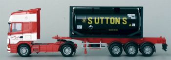 AWM71166 - SCANIA L124 4x2  Topline avec remorque porte container 3 Essieux et container citerne "IAT SUTTONS" Ech:1/87
