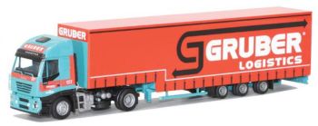 AWM73730 - IVECO Stralis 4x2 Avec remorque 3 Essieux bachée "GRUBER" Ech:1/87