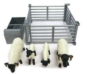 BRI43080A1 - Coffret de 4 moutons Avec parc et auge Ech:1/16  Compatible avec les articles BRUDER