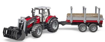 BRU2046 - MASSEY FERGUSON 7480 avec chargeur et remorque à Bois