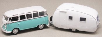 CAR148-013 - VOLKSWAGEN Combi Samba W avec caravane blanche 1 essieu