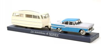 NOREVCL5712 - SIMCA Vedette Chambord 1958 bleu léman et gris et caravane Hénon