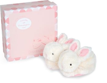 DC1308 - LAPIN BONBON - Chaussons avec hochet rose - 0/6 mois