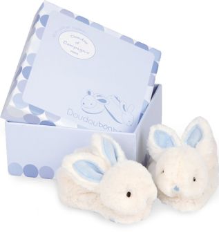 DC1309 - LAPIN BONBON - Chaussons avec hochet bleu - 0/6 mois