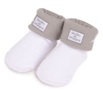 DC2726BLANC - Chaussettes de naissance - Blanche et taupe - 0/6 mois