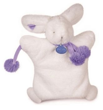 DC2742BVIO - Marionnette Lapin Pompon Blanc et Violet 25 cm