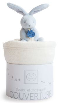 DC2755LAPBLEU - Plaid douceur et petit lapin Bleu -100 x 70 cm