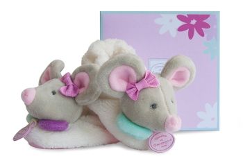 DC2977 - SOURIS PEARLY - Chaussons avec hochet- 6/12 mois