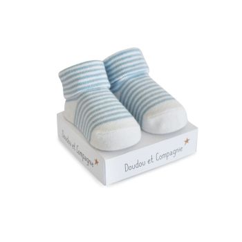 DC3703-01 - Chaussette de naissance - Blanche rayures bleu