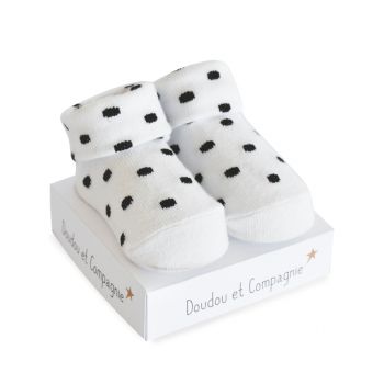 DC3704-02 - Chaussette de naissance - Blanc à pois Noir