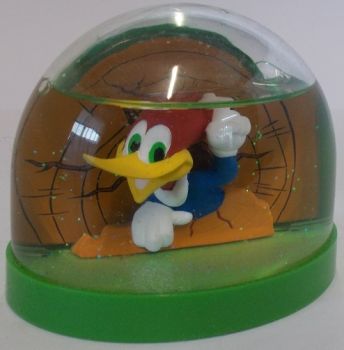 DEMBN13B - Boule à paillette Woody Woodpecker hauteur 6 cm diamètre 7,5 cm