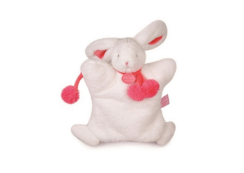 DC2742BR - Marionnette Lapin Pompon Blanc et Rouge 25 cm