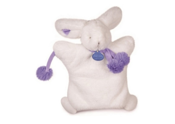 DC2742BVIO - Marionnette Lapin Pompon Blanc et Violet 25 cm