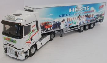 ELI116789 - RENAULT T520 High 4x2 et remorque frigo transports STAF spéciale Héros