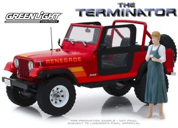 GREEN19060 - JEEP CJ-7 Renegade du film THE TERMINATOR avec la figurine Sarah Connor incluse