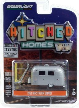 GREEN34100-D - Caravane AIRSTREAM Bambi 1 essieu 1961 grise avec haut-vent jaune série Hitched Homes vendue sous blister