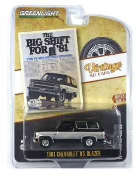 GREEN39060-E - CHEVROLET K5 Blazer 4x4 1981 noir et gris Série Vintage AD Car vendu sous blister