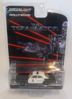 GREEN44790-CVERTE - DODGE Monaco Metropolitan Police 1977 du film Terminator 1984 Version Green Metal vendue sous blister