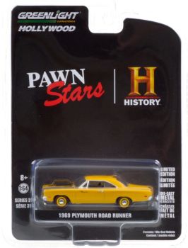 PLYMOUTH Road Runner 1969 jaune Pawn Stars History vendue sous blister