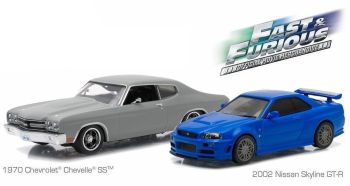 GREEN86252 - Ensemble Fast And Furious avec CHEVROLET Chevelle SS 1970 grise et NISSAN Skyline GT-R 2002 bleue