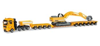 HER307277 - MAN TGX XXL 640 8x4 avec Plateau porte engins surbaissé 10 Essieux et Pelle LIEBHERR 954 "MAX BOGL"