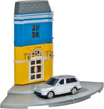 HER800082 - Ensemble avec façade de la poste allemande et LAND ROVER Range Rover Sport gris