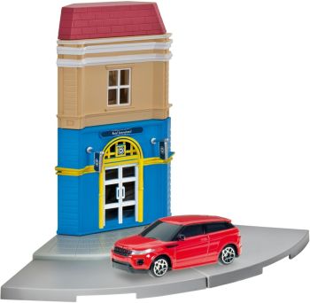 HER800099 - Ensemble avec façade d'hôtel et RANGE ROVER Evoque rouge