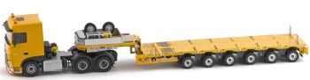 IMC33-0082 - DAF Euro 6 Space Cab 6x4 jaune avec semi plateau surbaissé extensible NOOTEBOOM 6 essieux