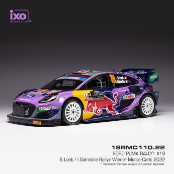 IXO18RMC110.22 - FORD PUMA RALLY 1 #19 LOEB/GALMICHE WRC2 RALLYE MONTE CARLO 2022 violet