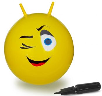 JAM460459 - Balle rebondissante Smiley clin d’œil jaune avec pompe