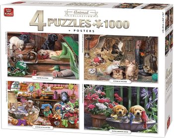 KING55931 - Puzzle 4x1000 Pièces les chiens et les chats