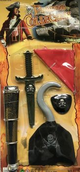 LPE50242B - Kit de pirate avec une longue vue , un crochet , un cache œil , un poignard et un bandeau
