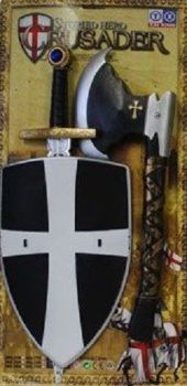 LPE52276N - Kit de chevalier - Armure noir et argent , épée et Hache en jouet
