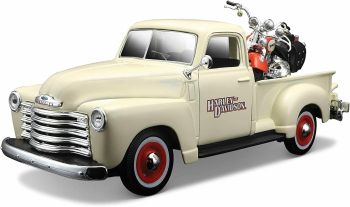 MST32194 - CHEVROLET 3100 pick-up 1950 blanc avec HARLEY DAVIDSON Flsts Heritage Springer 2001