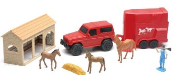 NEW04005C - Coffret de la ferme avec un personnage ,un 4x4 , un van , des chevaux et accessoires