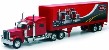 NEW10223 - PETERBILT Model 389 6x4 rouge avec semi caisse rigide 2 essieux marquage PETERBILT