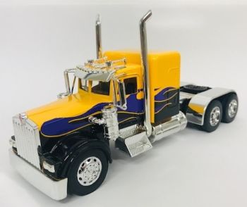 NEW10641J - KENWORTH 6x4 Jaune avec Flamme Violet - SANS BOÎTE