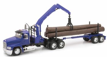 NEW13133 - MACK 6x4 bleu avec grue et semi grumière 2 essieux rondins inclus