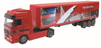 NEW15113 - MERCEDES BENZ Actros 4x2 Rouge avec semi caisse rigide 3 essieux marquage MERCEDES-BENZ